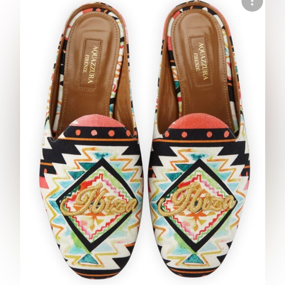 Aquazzura Ibiza Embroidered Mule Flat 36.5 /6.5